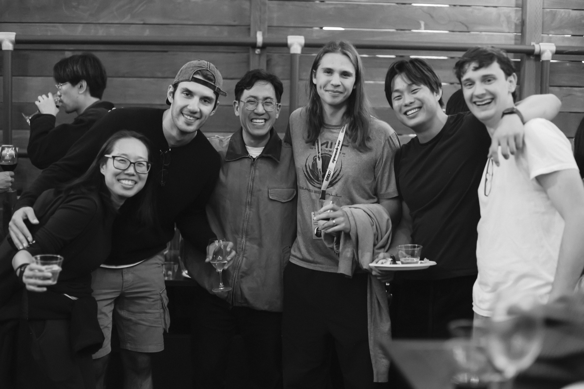 A group of founders posing together at a speedrun gathering